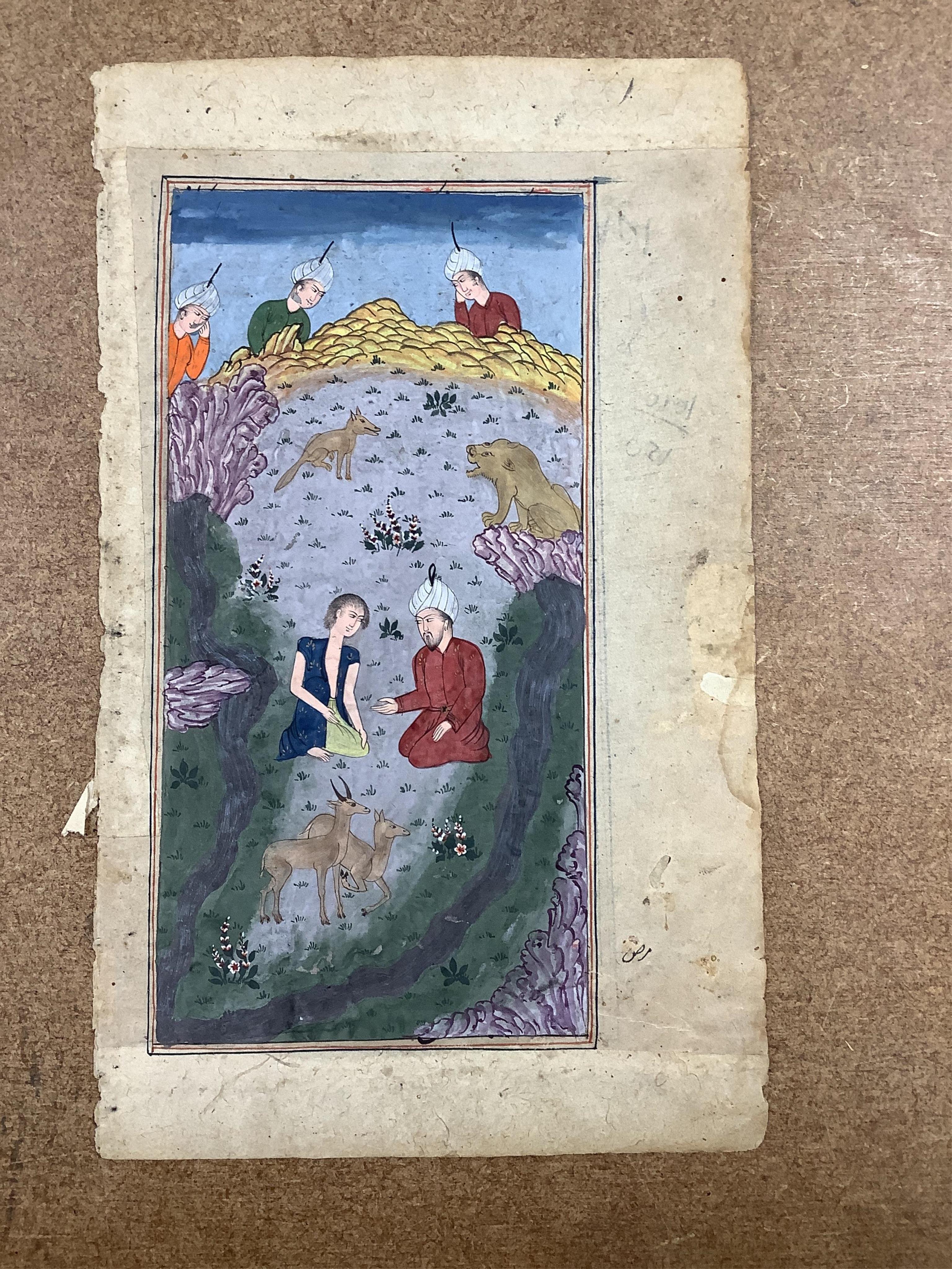 Indian mughal style, Figural studies, portraits and horse racing scene, mounted, seven watercolours, unframed, largest 25 x 13cm